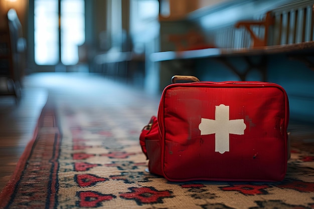 Un sac rouge sur le sol.