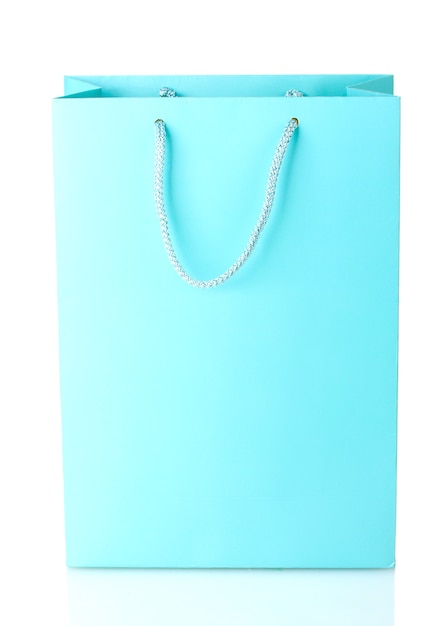 Sac shopping bleu isolé sur blanc