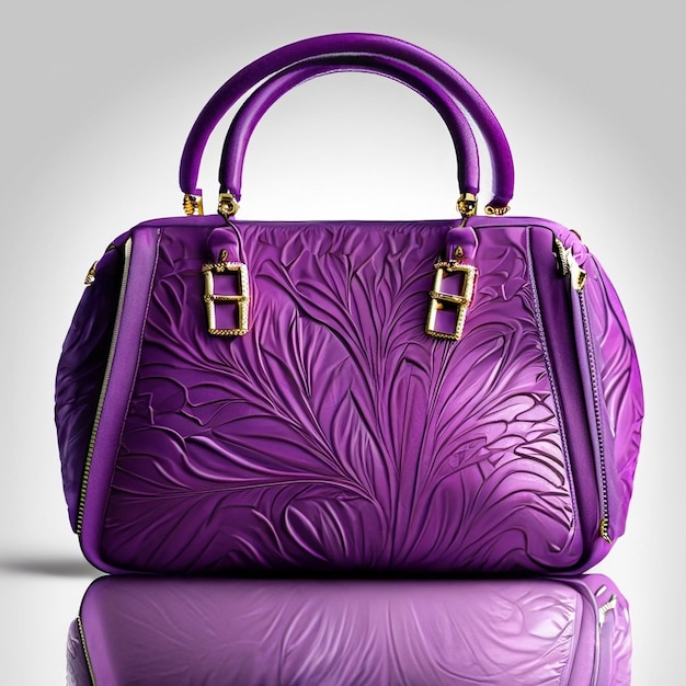 un sac violet avec un motif violet sur le devant