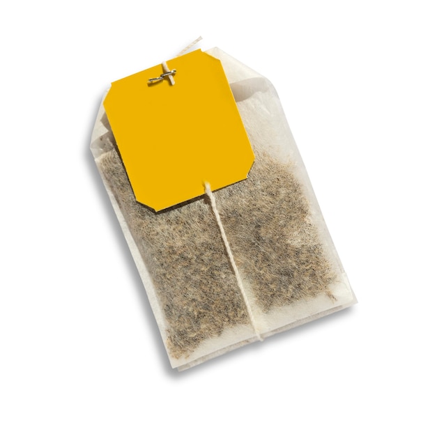 Sachet de thé avec étiquette jaune