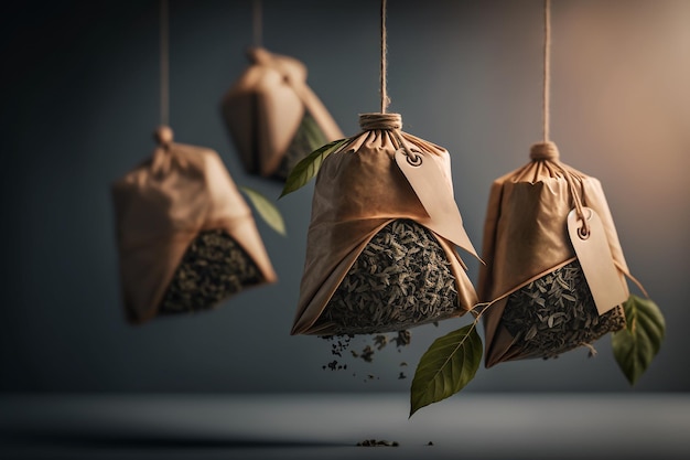 Sachets de thé vert aux herbes Generative AI