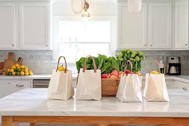 Sacs d'épicerie sur le comptoir