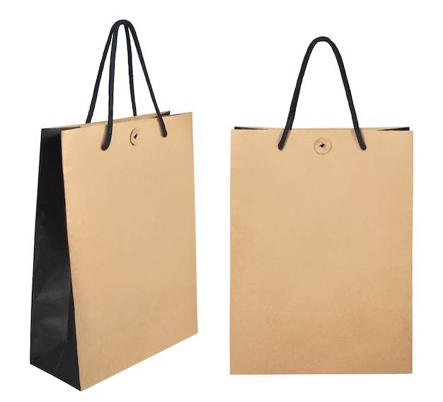 Sacs en papier brun shopping isolé sur fond blanc