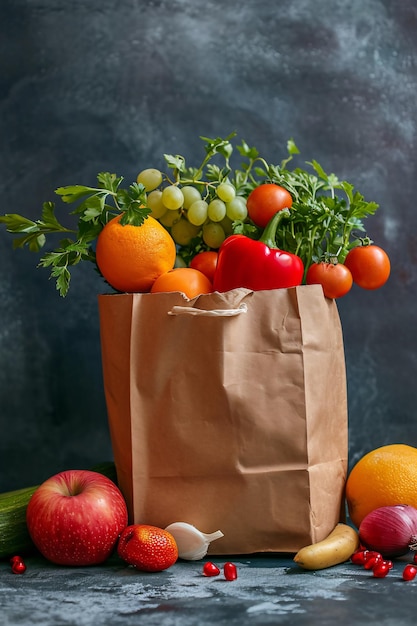 Des sacs en papier remplis de légumes et de fruits