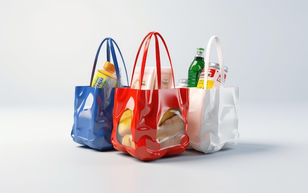 Photo des sacs en plastique 3d mélangent le style coloré sur fond blanc