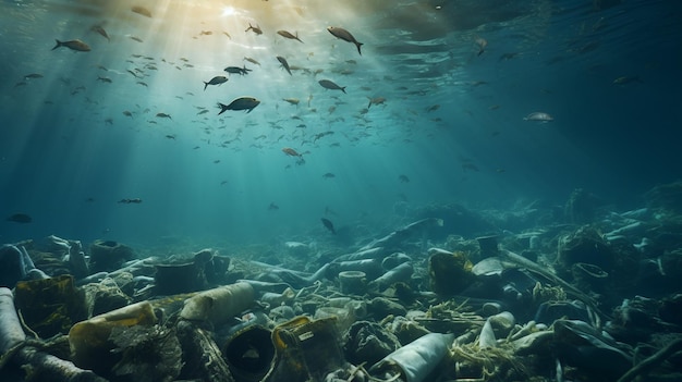 Les sacs en plastique sous la mer Concept d'éco-problème Pollution plastique sous-marine