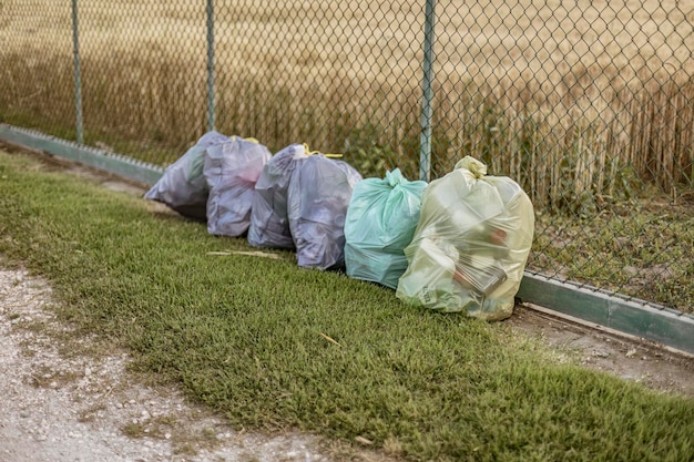 Sacs poubelles abandonnés au bord de la route