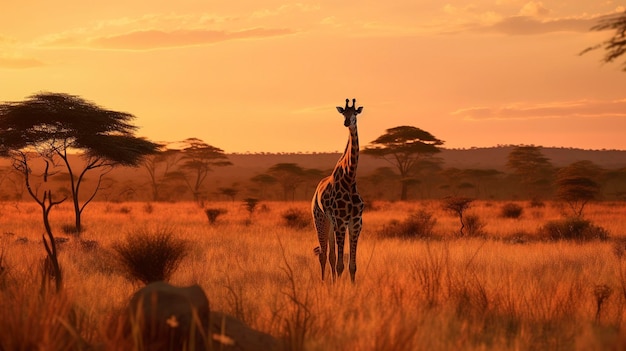 Safari heure d'or dans la savane Vue complète