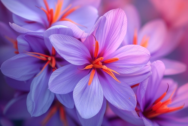 Le safran violet fleurit après l'automne avec une collection de fleurs de récolte ai générative