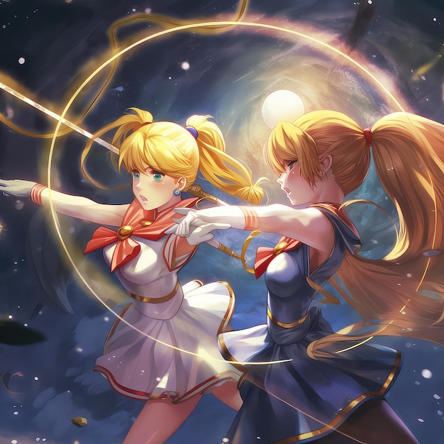 Sailor Moon bataille statut attaque effets spéciaux dessin animé style anime