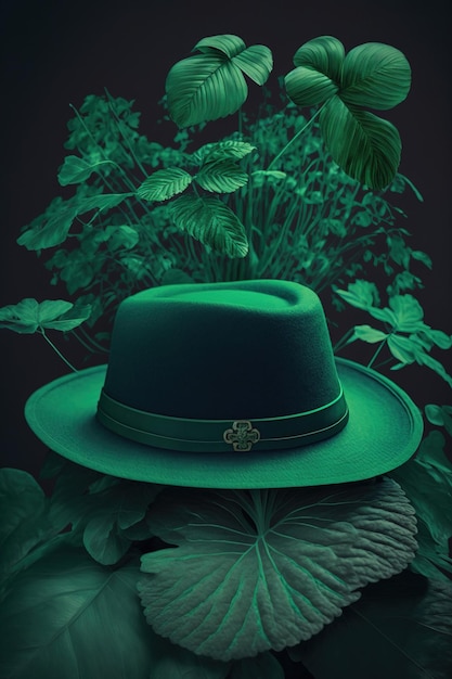 Saint-Patrick dans le style, chapeau vert avec un trèfle esprits festifs design fond art numérique