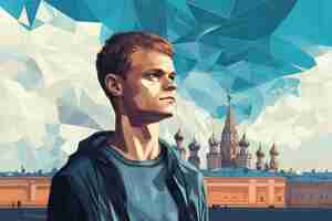 Photo saint-pétersbourg russie 09052021 le fondateur du projet ethereum est vitalik buterin