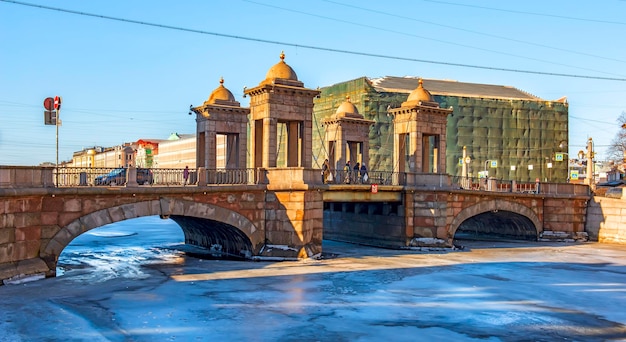 Saint Petersburg Russie Pont Lomonossov Sur La Rivière Fontanka