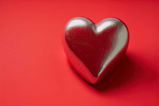 saint valentin, coeur argenté sur fond rouge solide