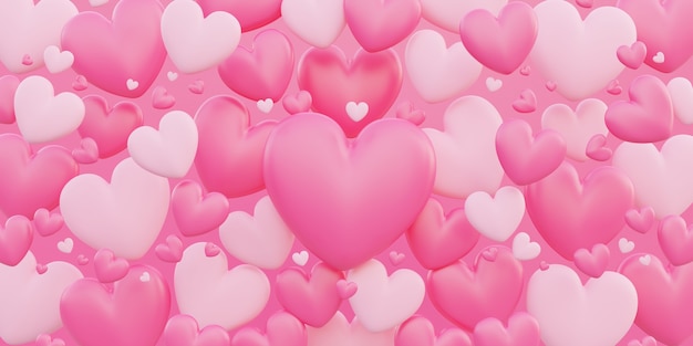 Saint Valentin, concept d'amour, fond de chevauchement de forme de coeur 3d coloré