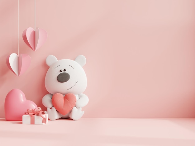 Saint Valentin dans la chambre des enfants sur fond de mur rose. Rendu 3D