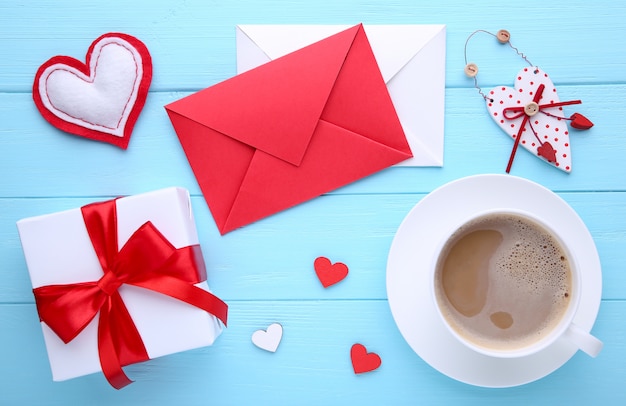 Saint Valentin avec décoration, vue d'en haut.