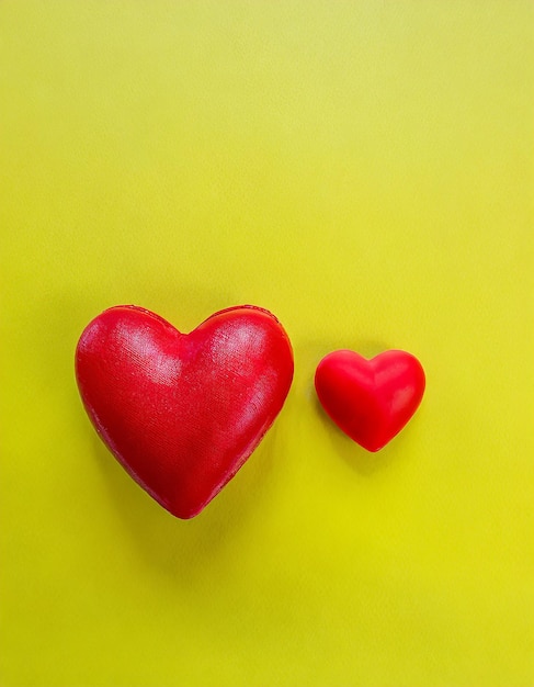 Saint-Valentin deux forme de cœur rouge sur fond jaune avec espace de copie