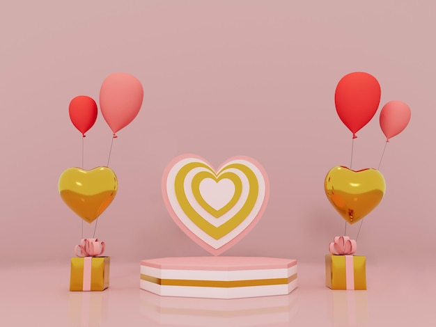 Saint valentin avec podium vide pour la présentation du produit rendu 3d