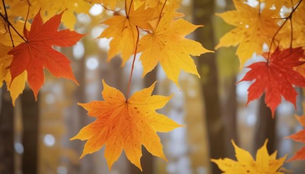 saison d'automne et activité de fin d'année avec des feuilles d'érable rouges et jaunes avec une lumière de mise au point douce et un fond bokeh