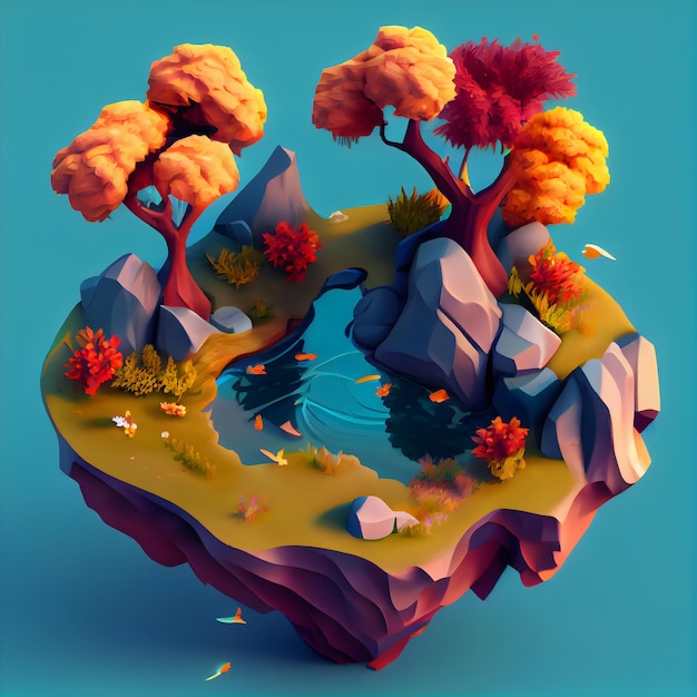 Saison d'automne isométrique diorama île générative ai