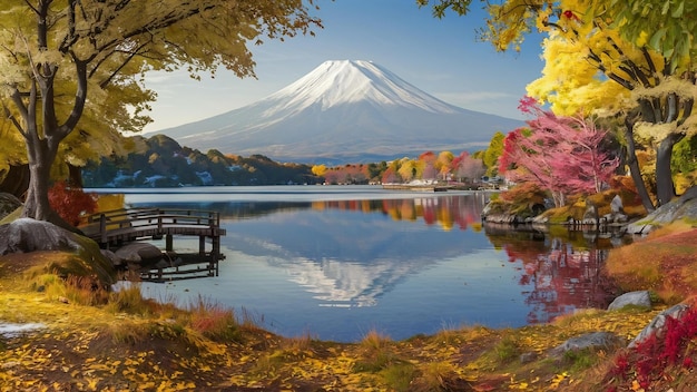 La saison d'automne et la montagne Fuji au lac Kawaguchiko au Japon