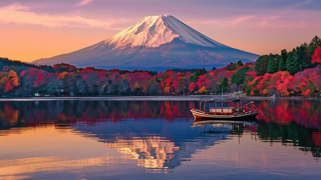 Photo la saison d'automne et la montagne fuji au lac kawaguchiko au japon