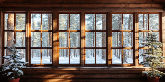 Saison d'hiver Fenêtre avec gel hivernal IA générative