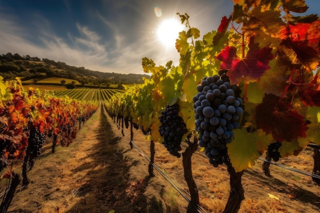 Saison des récoltes au vignoble Vue rustique sur des vignes luxuriantes et une récolte abondante