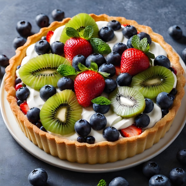 Photo sake avec des baies un délicieux gâteau