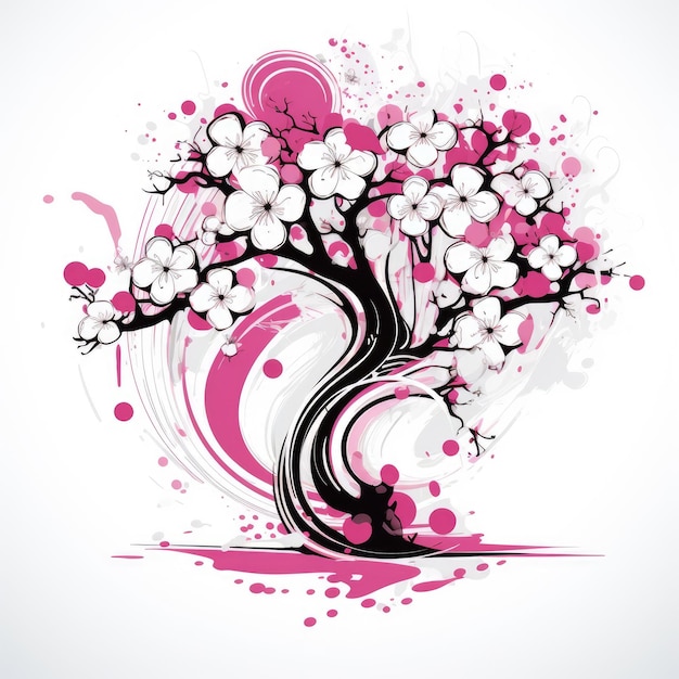 Photo sakura arbre cerise ludique illustration croquis collage expressif oeuvre clipart peinture