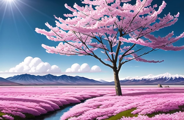 Sakura fleurs de cerisier au printemps Japon Ai généré art mural de toile de paysage de printemps