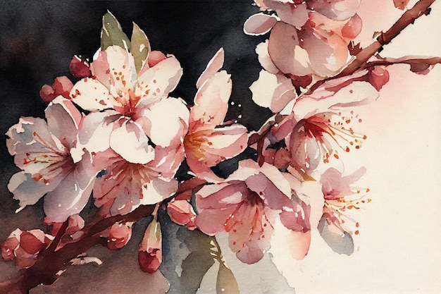Sakura gros plan aquarelle