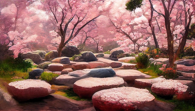 Sakura sur les rochers