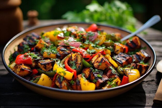 Salade au barbecue à la panzanelle végétarienne grillée