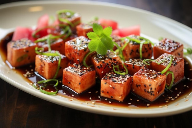 Photo salade au tofu et au melon d'eau