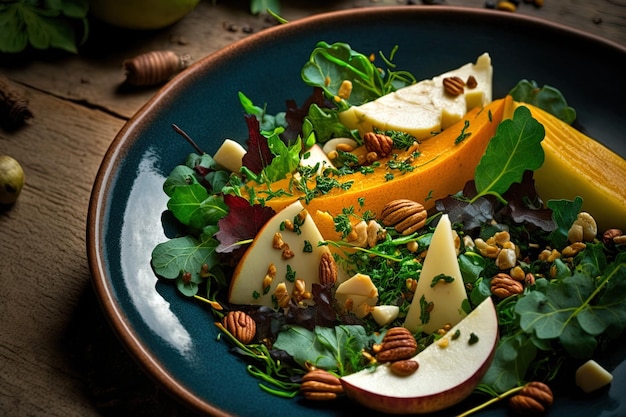 Une salade d'automne saine La salade aux poires et aux herbes est délicieuse