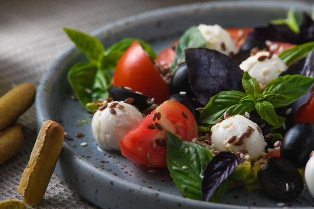 salade aux tomates apéritif basilic et mozzarella végétarien