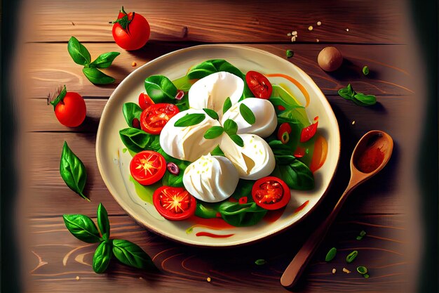 Salade aux tomates et au fromage burrata régime alimentaire chaud