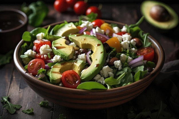 Salade d'avocats avec tomates cerises et feta Generative AI