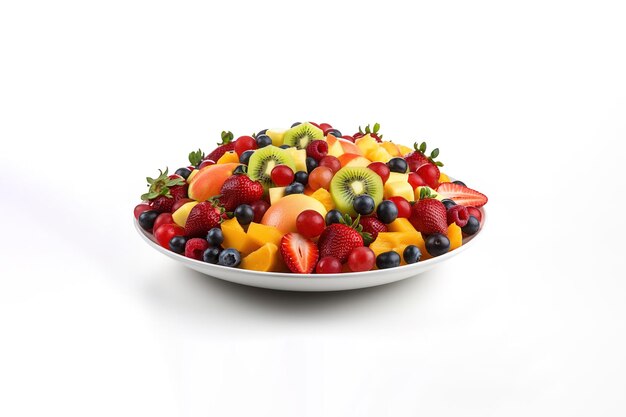 Salade de baies de fruits sur une assiette isolé sur fond blanc