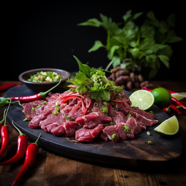 Photo salade de bœuf cru de isaan une aventure culinaire épicée dans le nord-est de la thaïlande