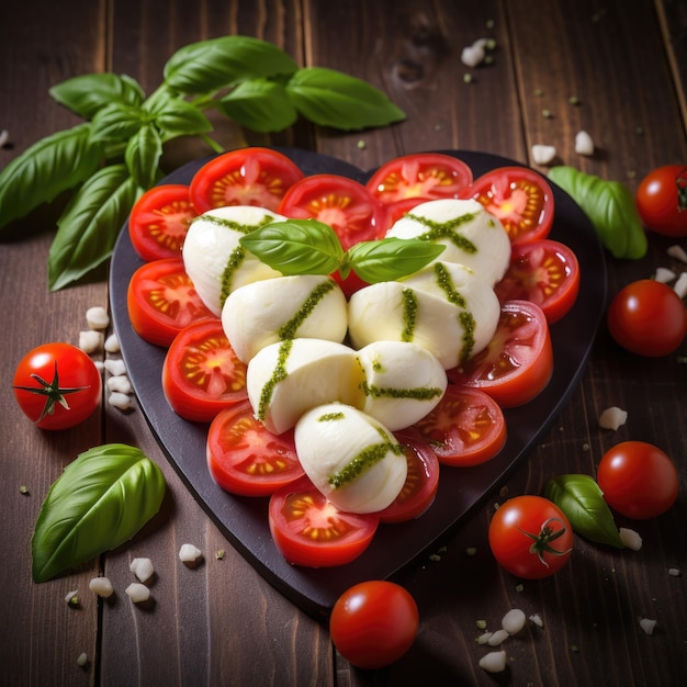 Salade de caprese italienne en forme de cœur