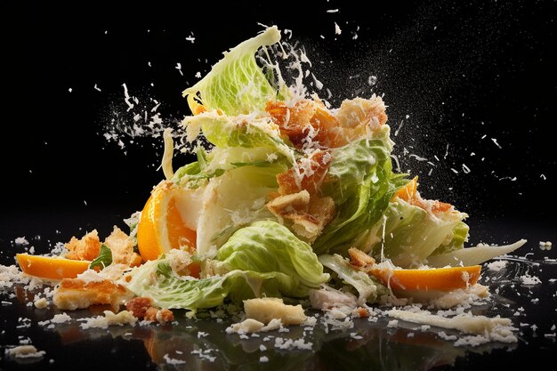Salade César gourmande avec des éclaboussures de parmesan