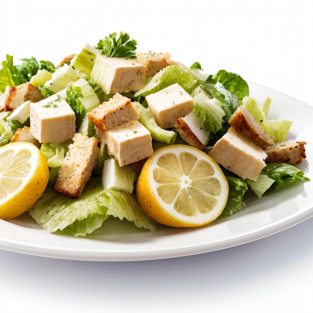Une salade césar réaliste illustrée sur un fond blanc isolé