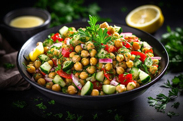 Photo salade de chou césar végétalienne avec des croutons de noix de chou massés et une vinaigrette de chou césar végétarienne