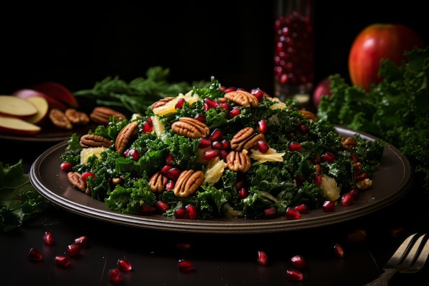 Salade de chou frisé avec vinaigrette aux pacanes Dîner de Noël