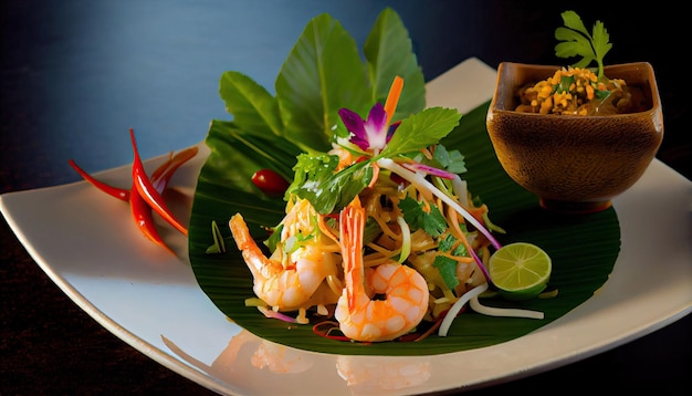 Salade de citronnelle avec crevettes fraîches et herbes thaïlandaises avec la technologie Generative AI