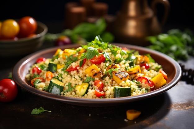 Salade de couscous vibrante créée avec l'IA générative