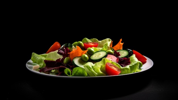 salade dans un bol sur un fond noir IA générative